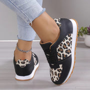 Fashoin Leopard Print Lace-up Sports Shoes For Women Sneakers Casual Running Walking Flat Shoes - Xanfro