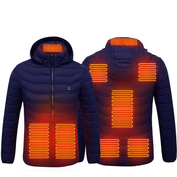 Men Heated Puffer Jacket Electric Heating Coat Insulated Hood Windbreaker 9Heat Zones - Xanfro