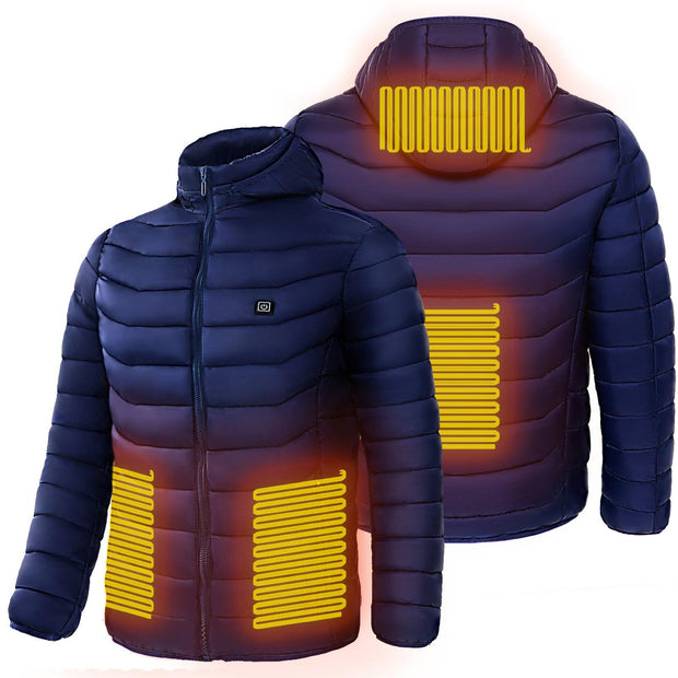 Men Heated Puffer Jacket Electric Heating Coat Insulated Hood Windbreaker 9Heat Zones - Xanfro