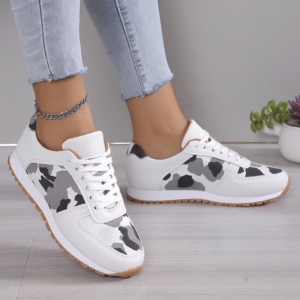 Fashoin Leopard Print Lace-up Sports Shoes For Women Sneakers Casual Running Walking Flat Shoes - Xanfro