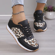 Fashoin Leopard Print Lace-up Sports Shoes For Women Sneakers Casual Running Walking Flat Shoes - Xanfro