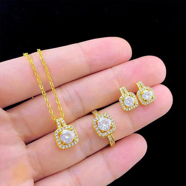 Fashion Jewelry Three-piece Fashion Micro Inlaid Zircon Suit Earrings For Women - Xanfro