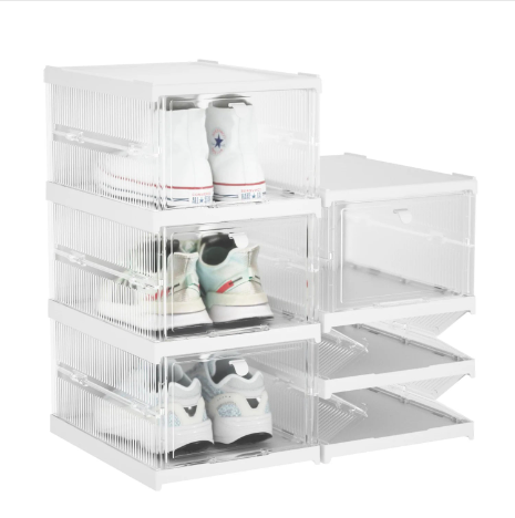 No Installation Flip Plastic Foldable Transparent Shoe Box - Xanfro