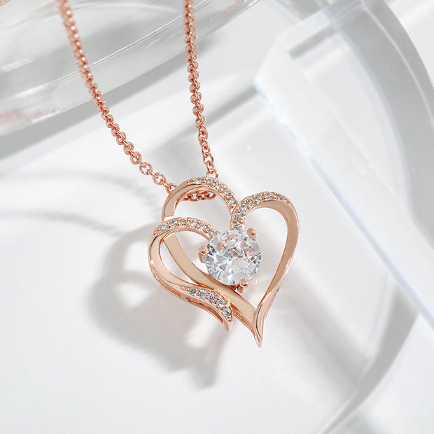 Zircon Double Love Necklace With Rhinestones Ins Personalized Heart-shaped Necklace Clavicle Chain Jewelry For Women Valentine's Day - Xanfro