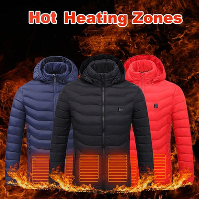 Men Heated Puffer Jacket Electric Heating Coat Insulated Hood Windbreaker 9Heat Zones - Xanfro