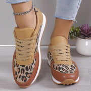 Fashoin Leopard Print Lace-up Sports Shoes For Women Sneakers Casual Running Walking Flat Shoes - Xanfro