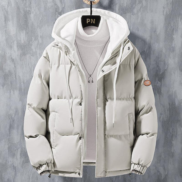 Fashion Hooded Jacket Men Winter Windproof Thickened Fake Two-piece Coat Solid Leisure Sports Cotton Jacket - Xanfro