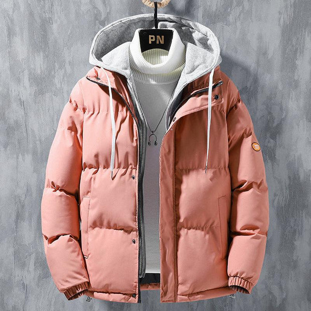 Fashion Hooded Jacket Men Winter Windproof Thickened Fake Two-piece Coat Solid Leisure Sports Cotton Jacket - Xanfro