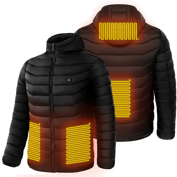 Men Heated Puffer Jacket Electric Heating Coat Insulated Hood Windbreaker 9Heat Zones - Xanfro