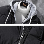 Fashion Hooded Jacket Men Winter Windproof Thickened Fake Two-piece Coat Solid Leisure Sports Cotton Jacket - Xanfro