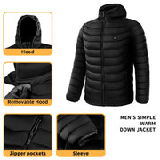 Men Heated Puffer Jacket Electric Heating Coat Insulated Hood Windbreaker 9Heat Zones - Xanfro