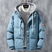 Fashion Hooded Jacket Men Winter Windproof Thickened Fake Two-piece Coat Solid Leisure Sports Cotton Jacket - Xanfro