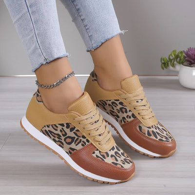 Fashoin Leopard Print Lace-up Sports Shoes For Women Sneakers Casual Running Walking Flat Shoes - Xanfro